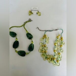 Green and Yellow Faux Beaded Necklace earrings Set